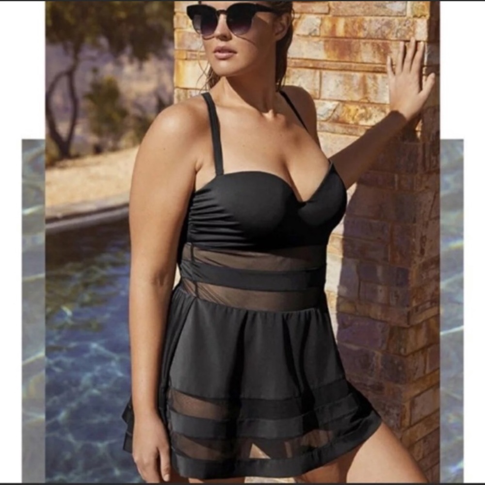 Mesh Inset Skater Dress Swimsuit